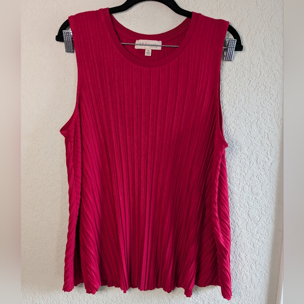 Philosophy Magenta Accordion Sleeveless Blouse Size XL Lightweight Flared Hem